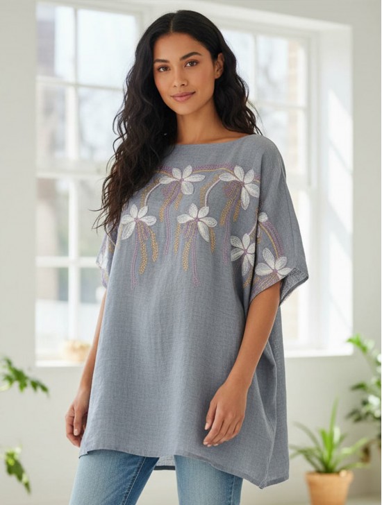 Stitched Flower Design Fashion Flowy Top